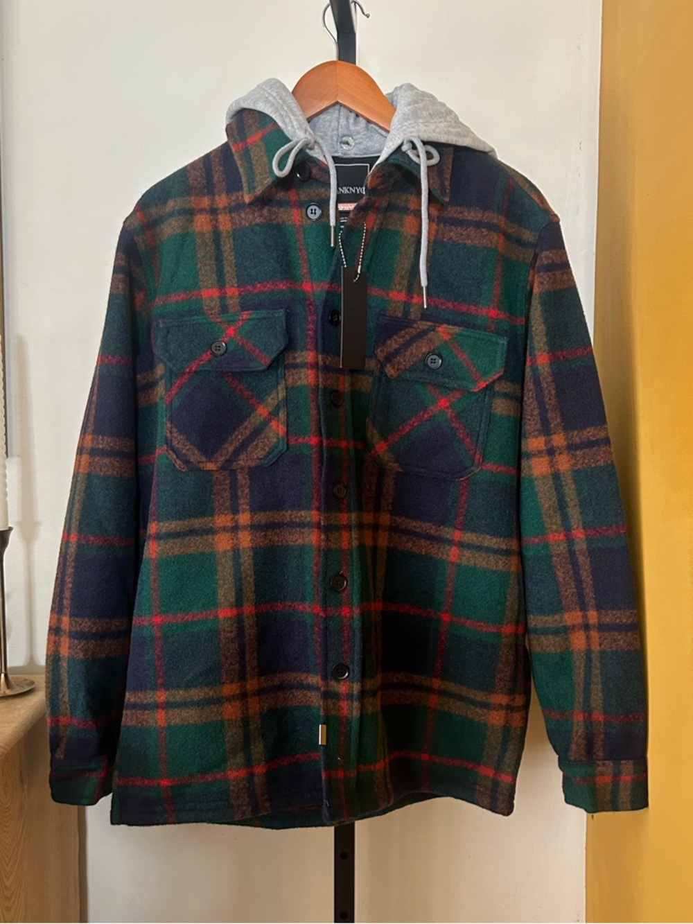 BLANKNYC Men’s Plaid Button Up Shacket Hooded Shirt Jacket Hoodie NWT Size S‎